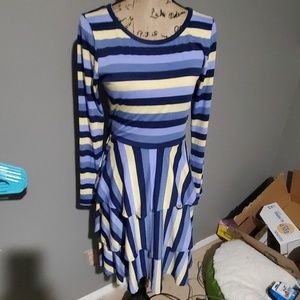 Blue and cream striped layered dress